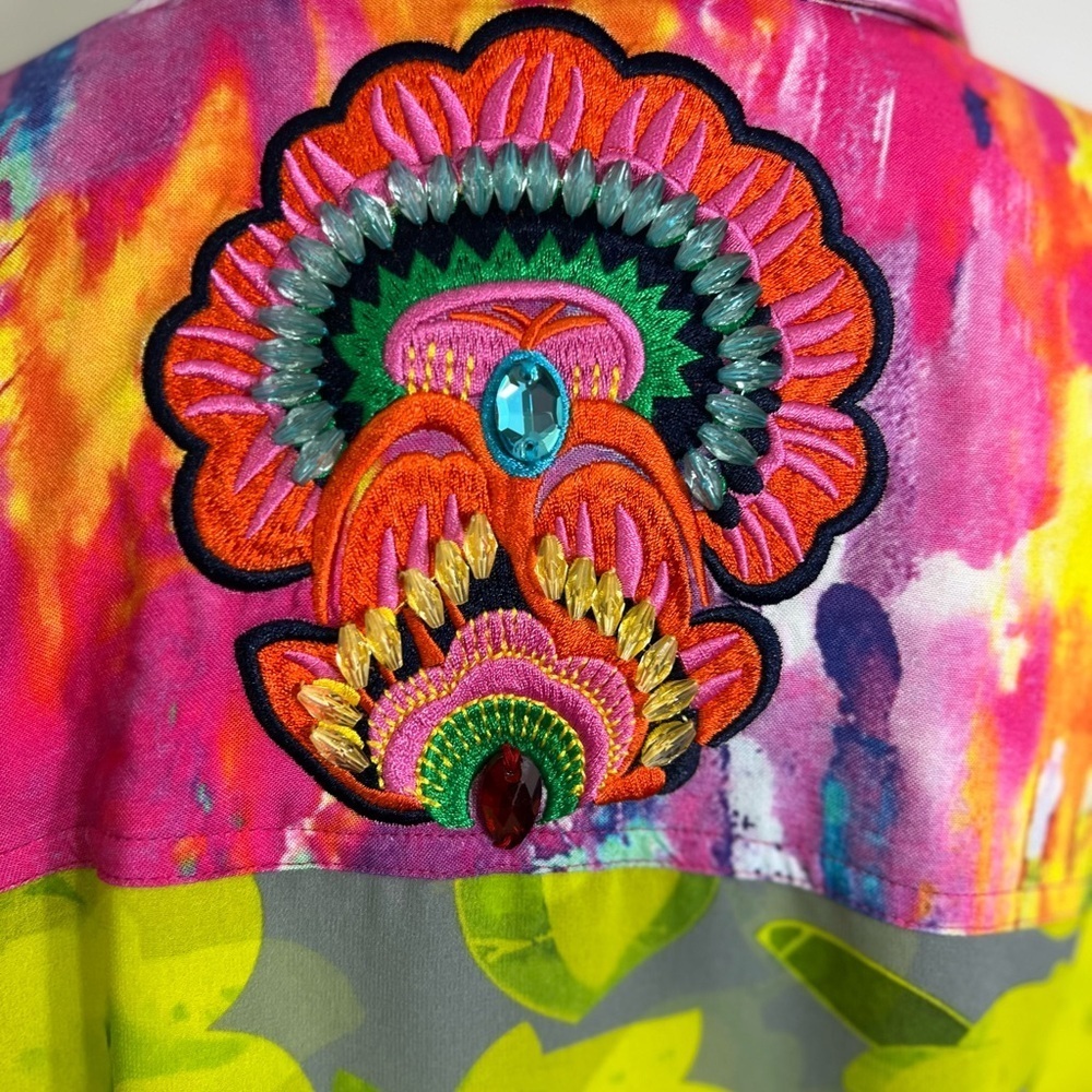 Soft Surroundings PM Festiva Embellished Vibrant Button Front Top Blouse Tunic - Picture 13 of 15